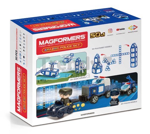 Stavebnica magnetická Policajná stanica Amazing Police Set Magformers 50 dielov