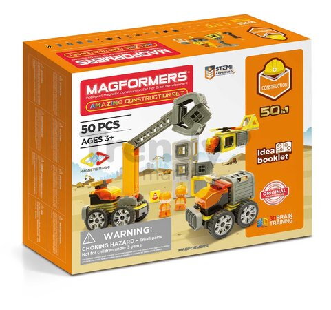 Stavebnica magnetická Stavebné stroje Amazing Construction Set Magformers 50 dielov