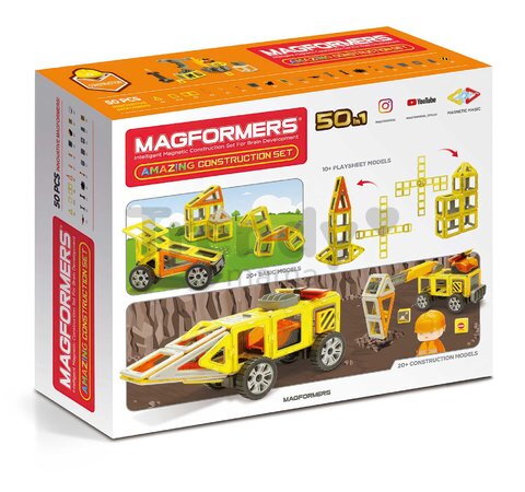 Stavebnica magnetická Stavebné stroje Amazing Construction Set Magformers 50 dielov