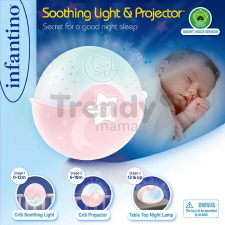Nočná lampička Soothing Light & Projector Pink Infantino s hudbou a projektorom ružová od 0 mes