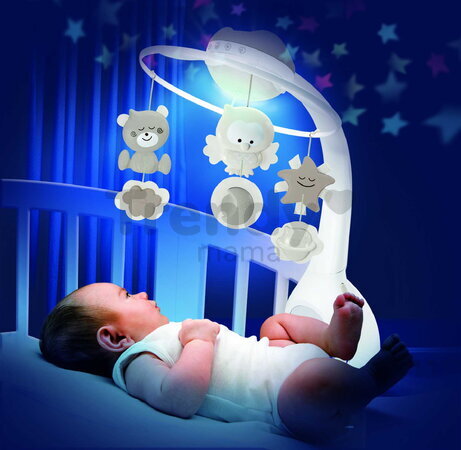 Hudobný kolotoč nad postieľku 3in1 Projector Musical Mobile Ecru Infantino s projektorom a nočným svetlom hnedý od 0 mes
