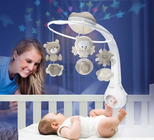 Hudobný kolotoč nad postieľku 3in1 Projector Musical Mobile Ecru Infantino s projektorom a nočným svetlom hnedý od 0 mes