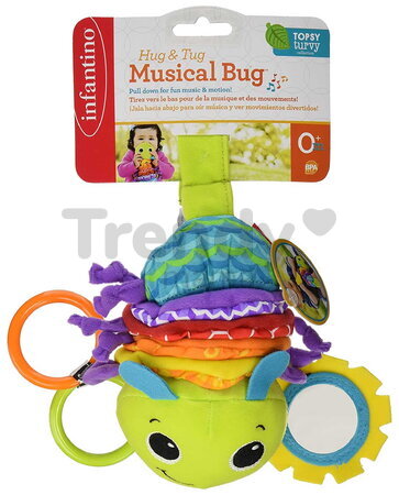Hrajúca húsenica Hug and Tug Musical Bug Infantino s uspávankou a zrkadielkom od 0 mes