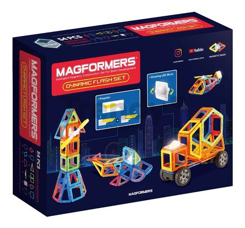 Stavebnica magnetická Blikajúce svetlá Dynamic Flash Set Magformers elektronická  54 dielov