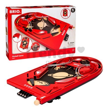 Drevená hra Pinball Game BRIO červená s 5 kovovými guľôčkami od 6 rokov BRIO0174