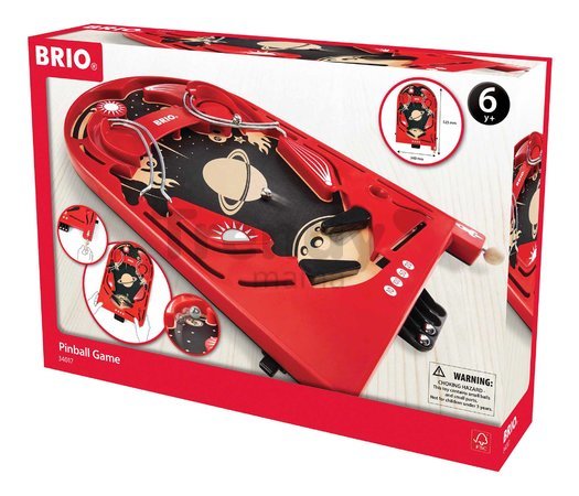Drevená hra Pinball Game BRIO červená s 5 kovovými guľôčkami od 6 rokov BRIO0174