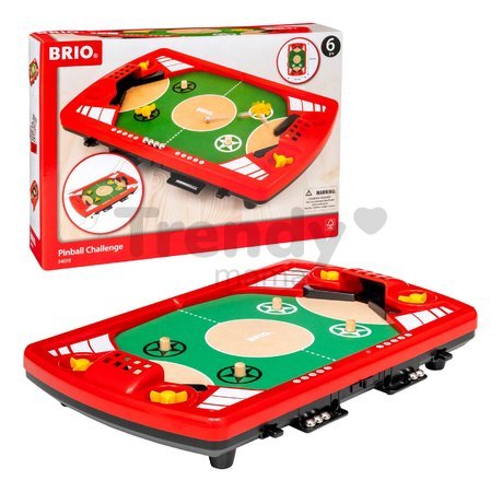 Drevená hra pre dvoch Pinball Challenge BRIO červená s 5 kovovými guľôčkami a 2 bránkami od 6 rokov BRIO0198