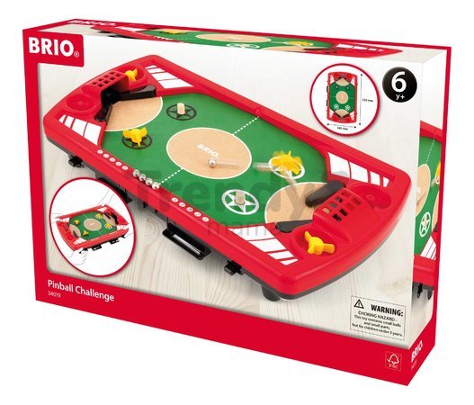 Drevená hra pre dvoch Pinball Challenge BRIO červená s 5 kovovými guľôčkami a 2 bránkami od 6 rokov BRIO0198