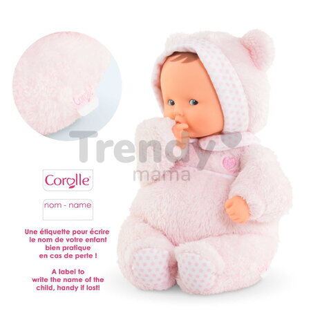 Bábika medvedík Babibear Plush Starry Dreams Mon Doudou Corolle s ušatou čiapočkou s modrými očami a špúliace ústočká 28 cm od 0 mes