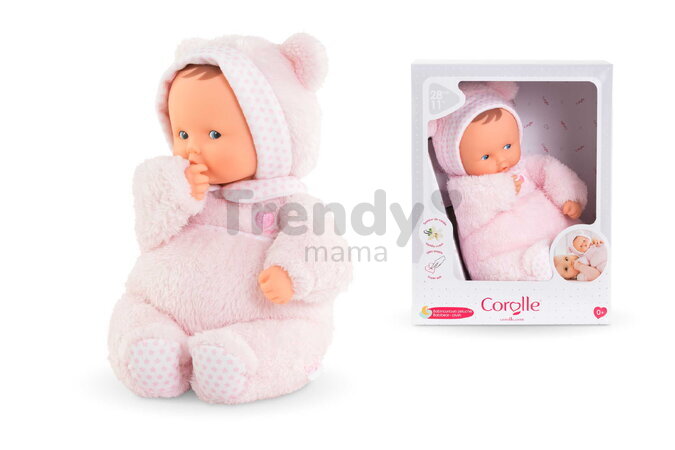 Bábika medvedík Babibear Plush Starry Dreams Mon Doudou Corolle s ušatou čiapočkou s modrými očami a špúliace ústočká 28 cm od 0 mes