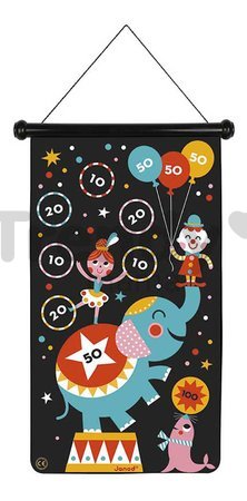 Magnetický terč Cirkus Circus Magnetic Dart Game Janod obojstranný so 6 magnetickými šípkami od 4 rokov