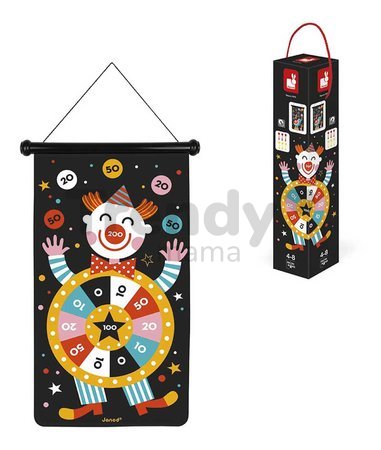 Magnetický terč Cirkus Circus Magnetic Dart Game Janod obojstranný so 6 magnetickými šípkami od 4 rokov