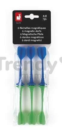 Magnetické šípky k magnetickým terčom Magnetic Darts Janod modré a zelené bez hrotov 6 ks od 4 rokov