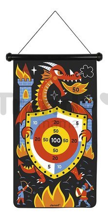 Magnetický terč Draky Dragons Magnetic Dart Game Janod obojstranný so 6 magnetickými šípkami od 4 rokov