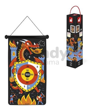 Magnetický terč Draky Dragons Magnetic Dart Game Janod obojstranný so 6 magnetickými šípkami od 4 rokov