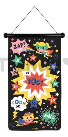 Magnetický terč Superhrdina Superhero Magnetic Dart Game Janod obojstranný so 6 magnetickými šípkami od 4 rokov