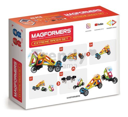 Stavebnica magnetická Extrémne preteky Extreme Racer Set Magformers 42 dielov