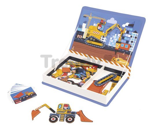 Magnetická kniha Na stavbe Construction Magnetibook Janod 50 magnetiek a 18 šablón