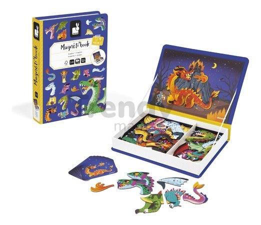 Magnetická kniha Draky Dragons Magnetibook Janod 53 magnetiek a 10 šablón