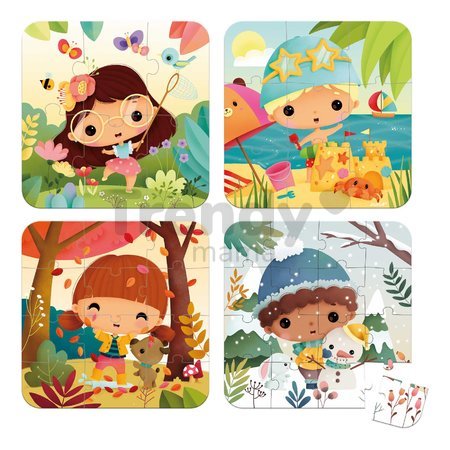 Puzzle v kufríku 4v1 Ročné obdobia The 4 Seasons Janod 6-9-12-16 dielov od 24 mes