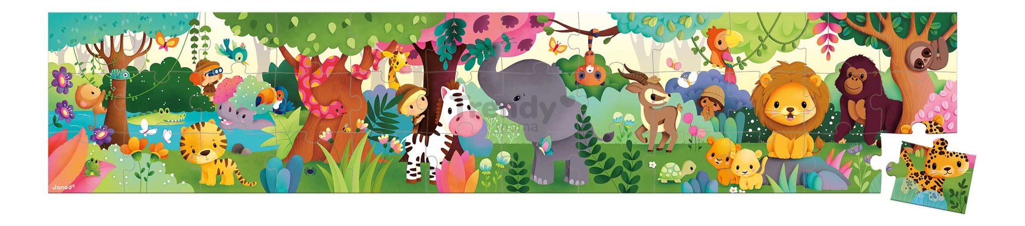 Puzzle v kufríku Džungľa Wild Animals Janod panoramatické 36 dielov od 4 rokov