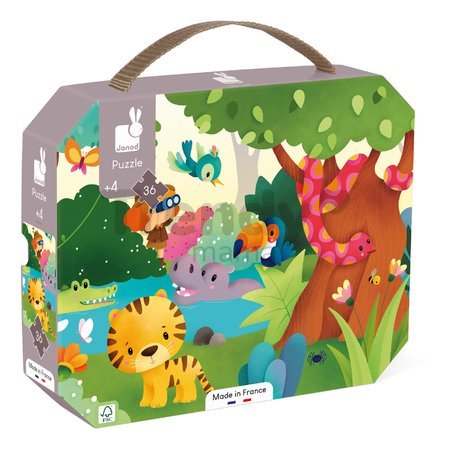 Puzzle v kufríku Džungľa Wild Animals Janod panoramatické 36 dielov od 4 rokov