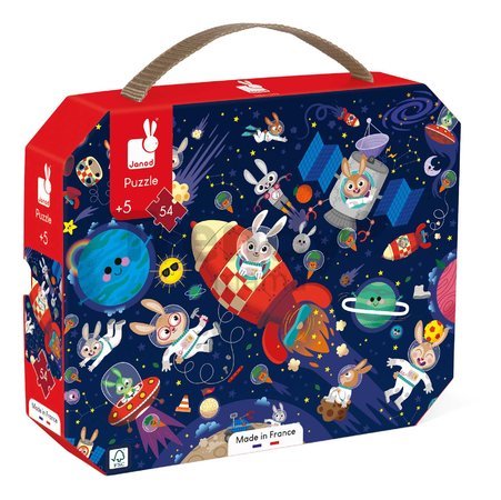 Puzzle v kufríku Raketa vo vesmíre Rocket Janod 54 dielov od 5 rokov