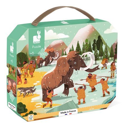 Puzzle v kufríku Pravek Prehistory Frieze Janod panoramatické 100 dielov od 6 rokov