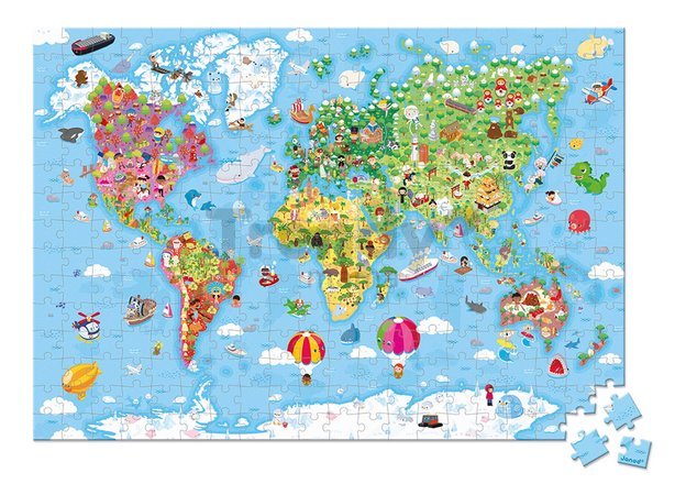 Puzzle v kufríku Mapa sveta World Janod 300 dielov od 7 rokov