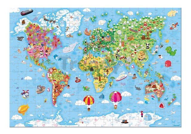 Puzzle v kufríku Mapa sveta World Janod 300 dielov od 7 rokov