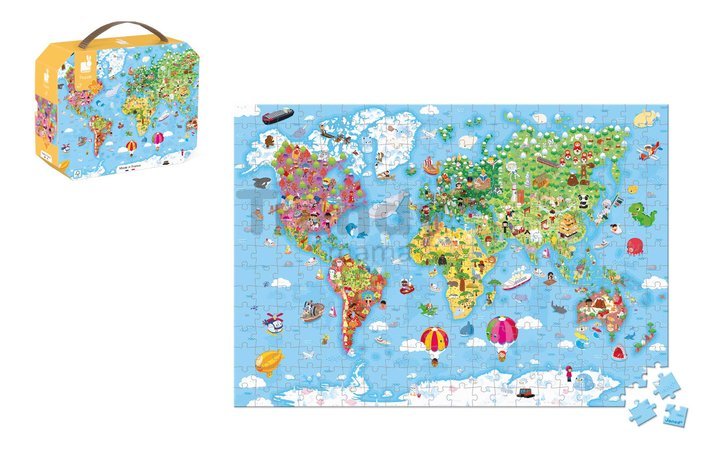 Puzzle v kufríku Mapa sveta World Janod 300 dielov od 7 rokov