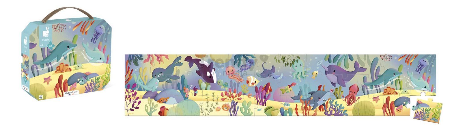 Puzzle v kufríku Morský svet Sea Animals Frieze Janod panoramatické 36 dielov od 4 rokov