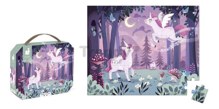 Puzzle v kufríku Jednorožce Unicorn Janod 54 dielov od 5 rokov