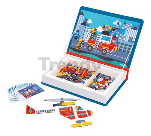 Magnetická kniha Požiarnici Firefighters Magnetibook Janod 60 magnetiek a 18 šablón