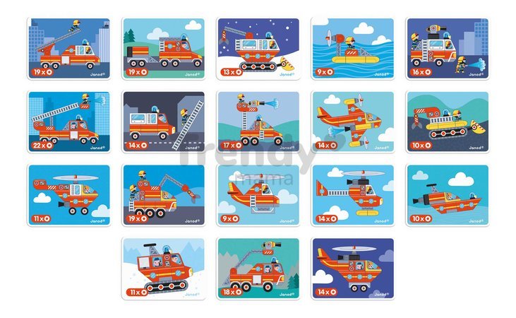 Magnetická kniha Požiarnici Firefighters Magnetibook Janod 60 magnetiek a 18 šablón