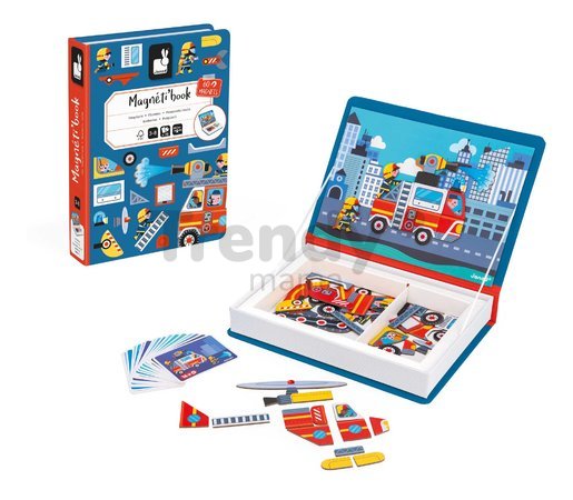 Magnetická kniha Požiarnici Firefighters Magnetibook Janod 60 magnetiek a 18 šablón