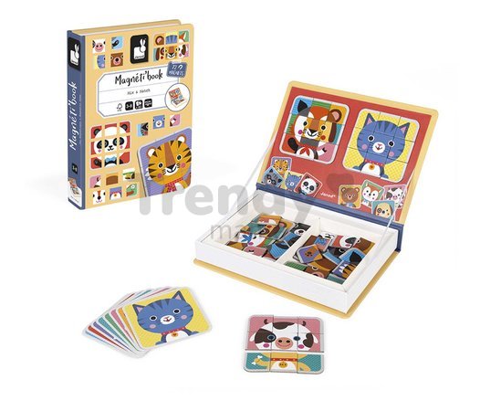 Magnetická kniha Zvieratká Mix & Match Magnetibook Janod 72 magnetiek a 8 šablón