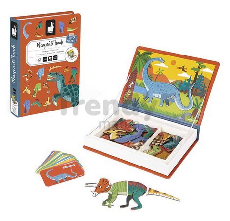 Magnetická kniha Dinosaury Dinosaurs Magnetibook Janod 40 magnetiek a 10 šablón