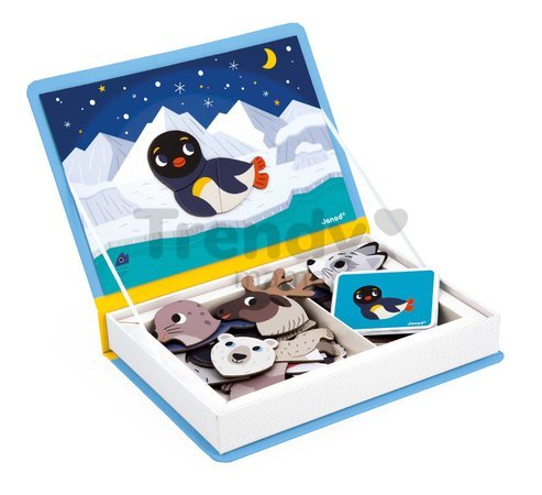 Magnetická kniha Polárne zvieratká Polar Animals Magnetibook Janod 30 magnetiek a 10 šablón