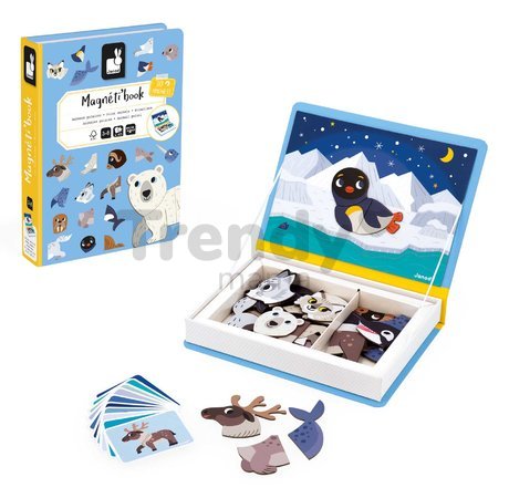 Magnetická kniha Polárne zvieratká Polar Animals Magnetibook Janod 30 magnetiek a 10 šablón