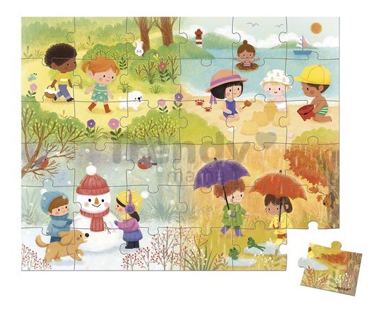 Puzzle v kufríku Štyri ročné obdobia Seasons Janod 36 dielov od 4 rokov