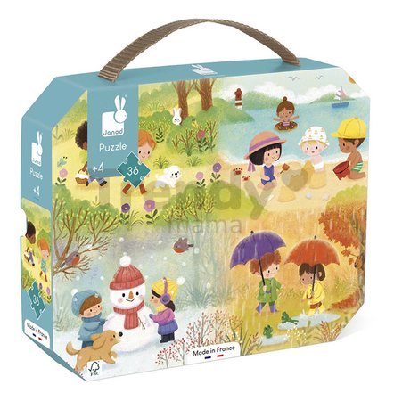 Puzzle v kufríku Štyri ročné obdobia Seasons Janod 36 dielov od 4 rokov