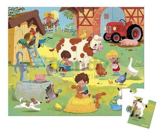 Puzzle v kufríku Deň na farme A Day at the Farm Janod 24 dielov