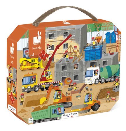 Puzzle v kufríku Na stavbe Construction Site Janod 36 dielov od 4 rokov
