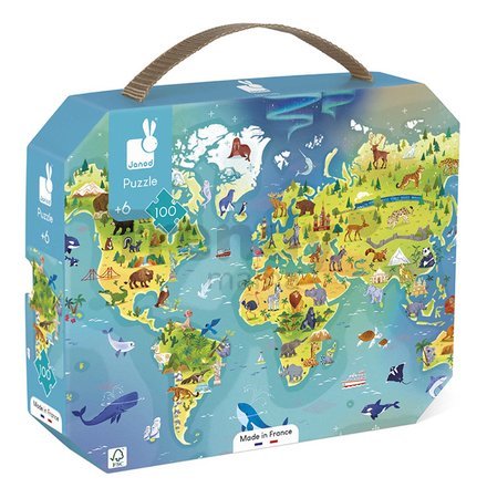 Puzzle v kufríku Mapa sveta World Janod 100 dielov od 6 rokov