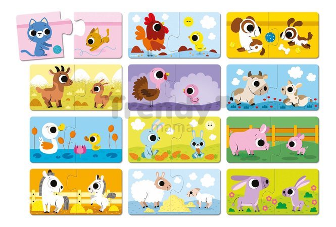 Spoločenská hra pre deti Duonimo Nájdi mláďatká zvieratká Parents and Baby Animals Puzzles Janod 24 dielov od 24 mes