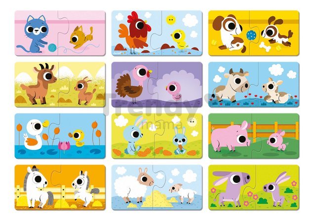 Spoločenská hra pre deti Duonimo Nájdi mláďatká zvieratká Parents and Baby Animals Puzzles Janod 24 dielov od 24 mes