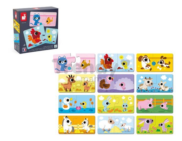 Spoločenská hra pre deti Duonimo Nájdi mláďatká zvieratká Parents and Baby Animals Puzzles Janod 24 dielov od 24 mes