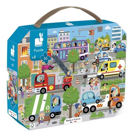 Puzzle v kufríku Mesto City Janod 36 dielov od 4 rokov