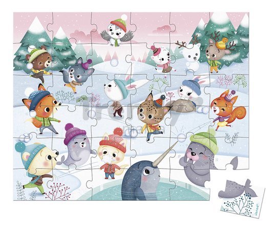 Puzzle v kufríku Párty na snehu Snow Party Janod 36 dielov od 4 rokov
